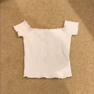 Hollister white smocked off the shoulder crop top
